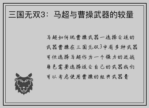 三国无双3：马超与曹操武器的较量